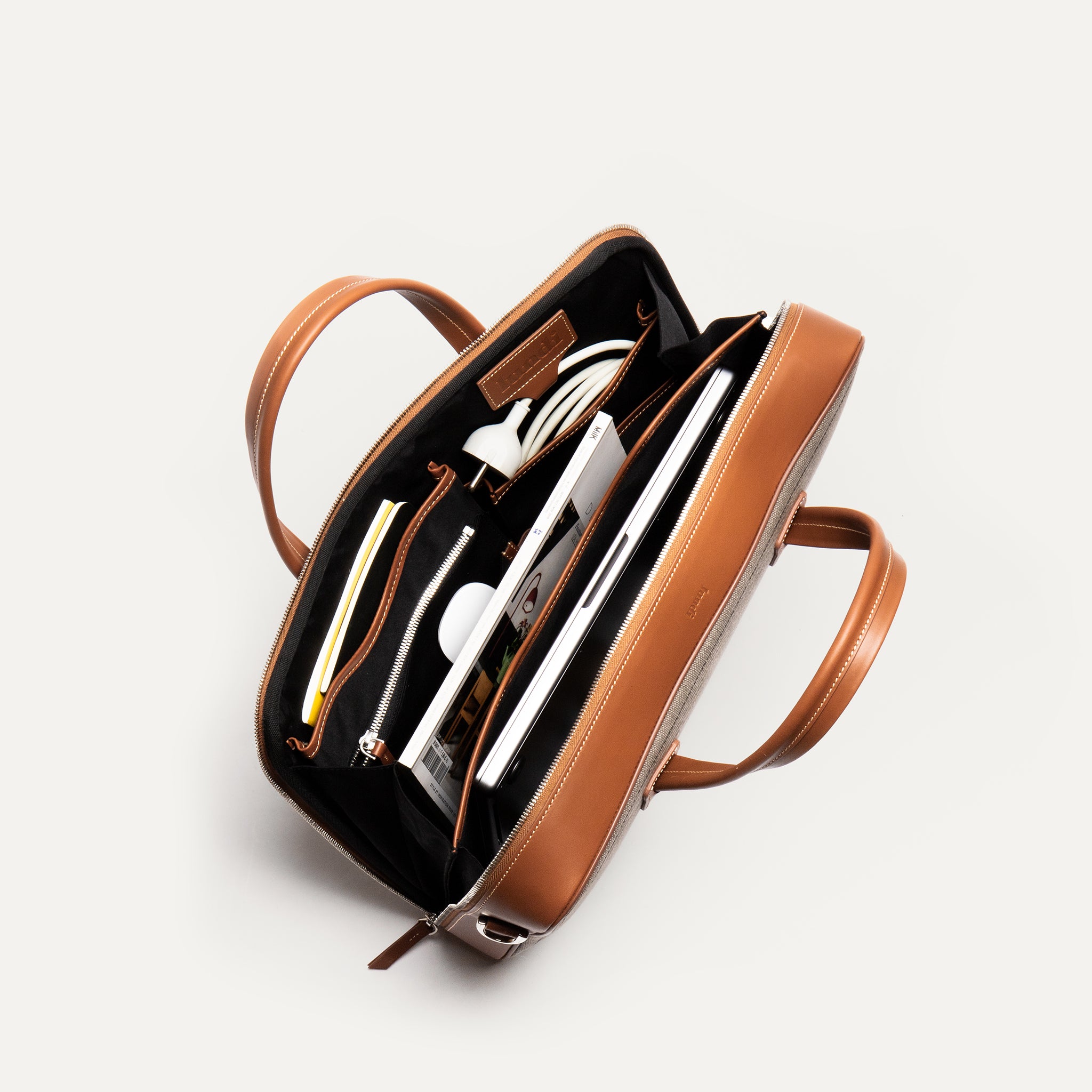 lundi Leather Briefcase | DIEGO Gray & Cognac